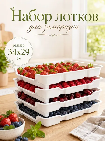 Лотки для заморозки , 34.7х29х4.3 см, 4 шт, поднос пластиковый