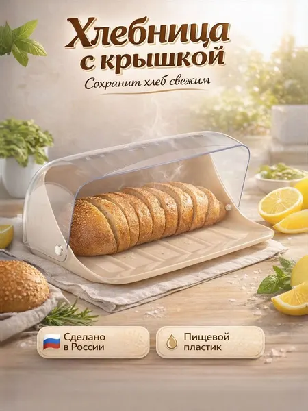 Хлебница пластиковая, 32х25.5х15 см, "Изобилие", светло-бежевая