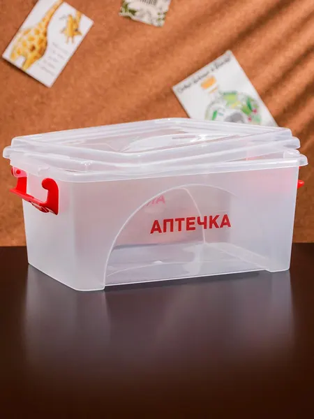 Контейнер прямоугольный, 4,5 л, аптечка, с ручками, прозрачная крышка