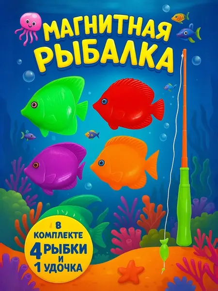 Магнитная рыбалка "Весёлая рыбалка" : удочка, 4 рыбки / развивающие игрушки