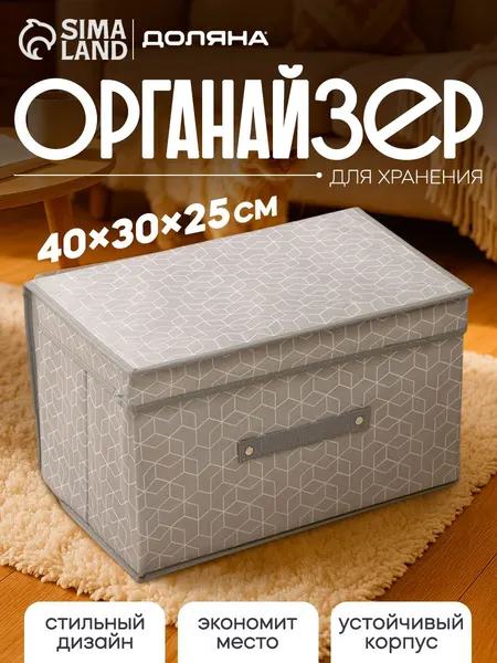 Органайзер для хранения вещей с крышкой, размер 40х30х25 см, коробка для хранения