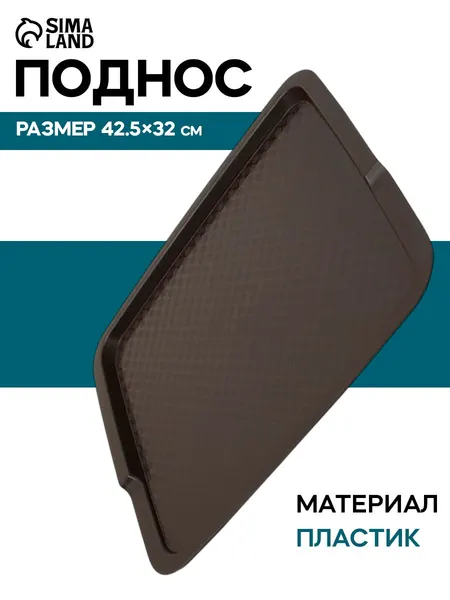 Поднос пластиковый, 42.5х32 см, прямоугольный, коричневый