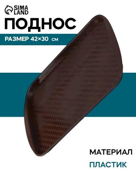 Поднос пластиковый, 42х30 см, прямоугольный, коричневый