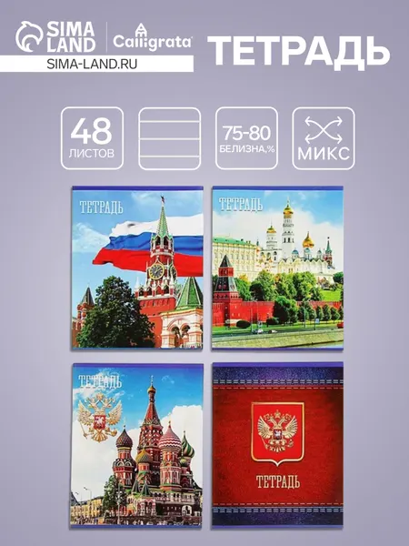 Тетрадь 48 листов в клетку Calligrata Россия , серые листы