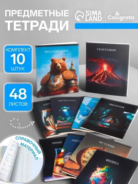 Набор предметных тетрадей Calligrata "Школьный стиль", 48 листов, 10 штук, со справочными материалами