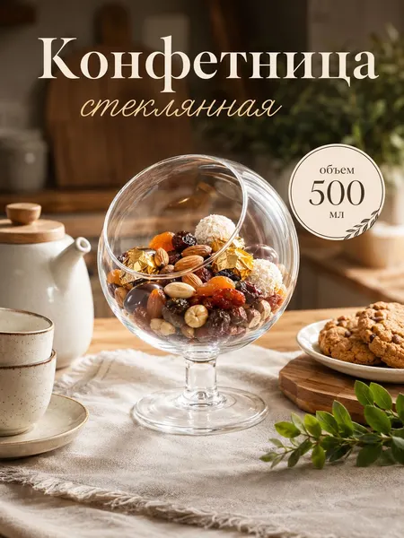 Конфетница на ножке, стеклянная, объем 500 мл, размер 12,5х16,5 см