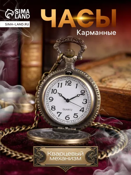 Часы карманные "Бронзовый каркас", кварцевые, на цепочке 80 см, d-4.5 см