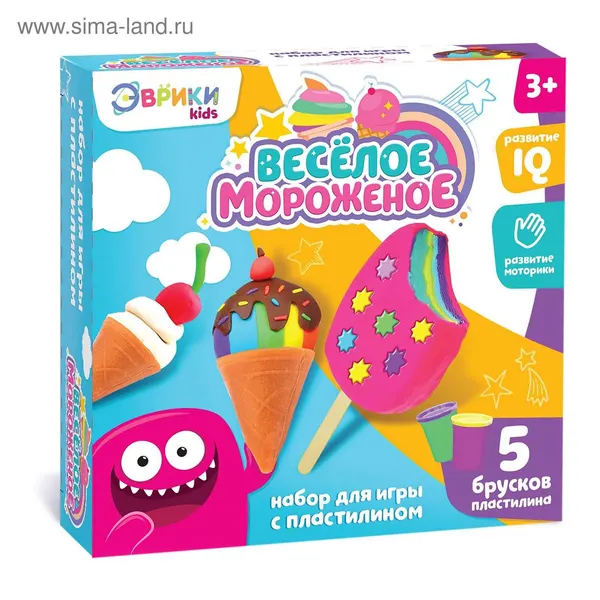 Игровой набор для лепки Весёлое мороженое , 5 брусков пластилина, аксессуары