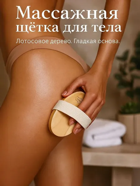 Щетка для сухого массажа тела, натуральная щетина, гладкая / антицеллюлитный массажер