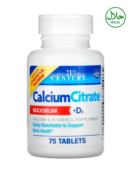 Кальций цитрат, Витамин д3, 21st Century Calcium Citrate + D3 Максимум, 75 таблеток
