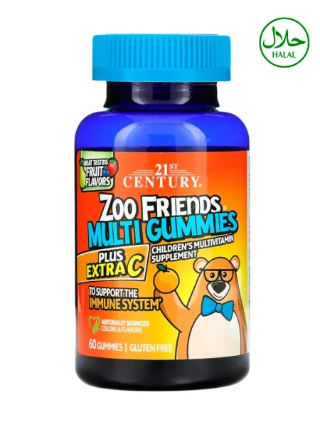 21st Century Zoo Friends Мультивитаминные жевательные +с витамином C, 60 шт