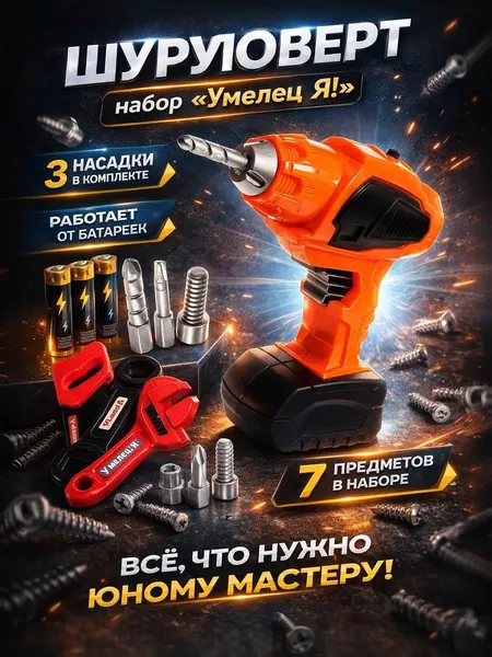 Шуруповерт детский "Умелец Я!", детский набор инструментов
