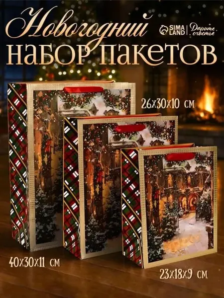 Пакеты подарочные новогодние, набор 3 шт