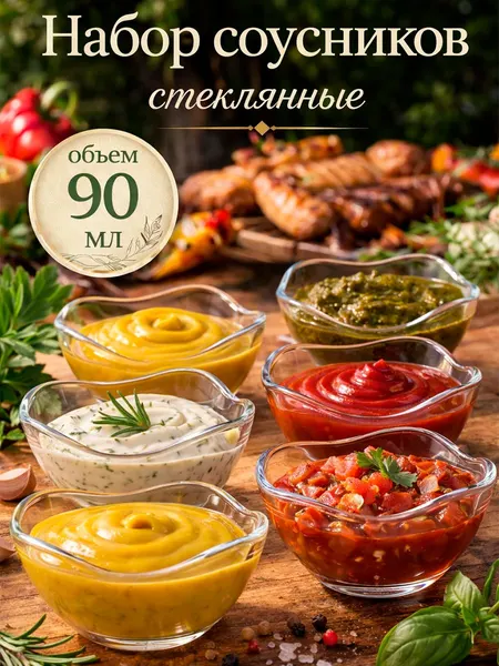 Соусники, набор 6 шт, 90 мл, стекло
