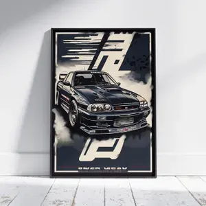 Плакат на стену для интерьера ЖДМ (Nissan Skyline GT-R 9) - Постер по японским машинам JDM формата А4 (21x30 см)