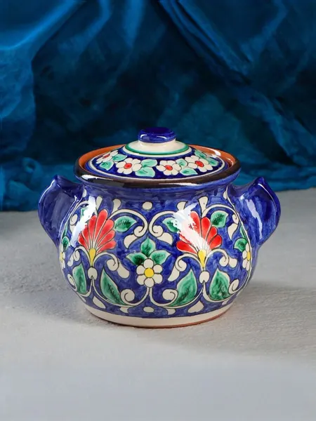 Сахарница Риштанская Керамика "Цветы", 1 л, синяя
