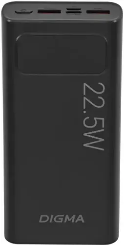 Внешний аккумулятор Digma, 22.5W, 3A, 2xUSB-A/USB-C, цвет черный, (DGPF20A22PBK)