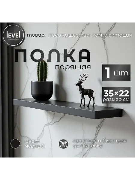 Полка настенная навесная черная 35*22 1шт