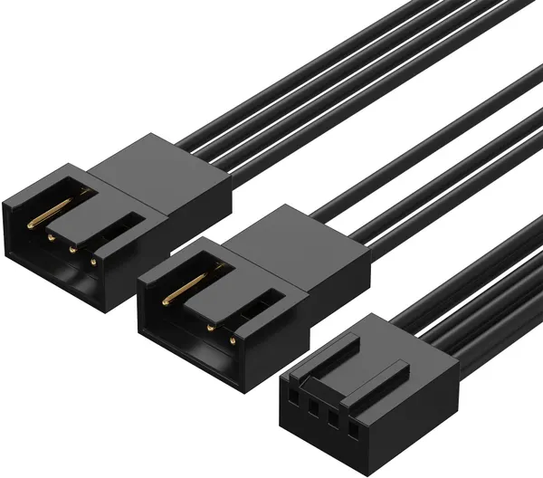 Кабель удлинитель для вентилятора ПК 4 pin (F) - 1х 4 pin + 1х 3 pin (M) разветвитель переходник 11 см (Черный)