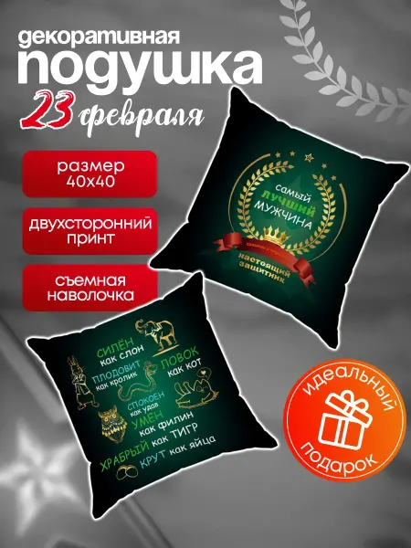 Анимакура Даниме Подушка декоративная подарок на 23 февраля мужчине 40х40 см
