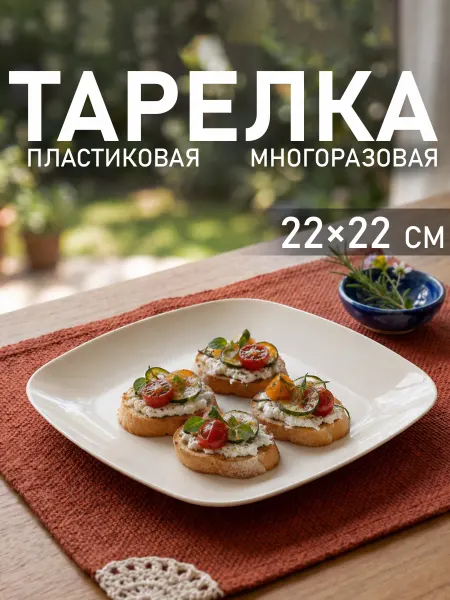 SKYPHOS Тарелка пластиковая «Квадро» 22×22 см многоразовая