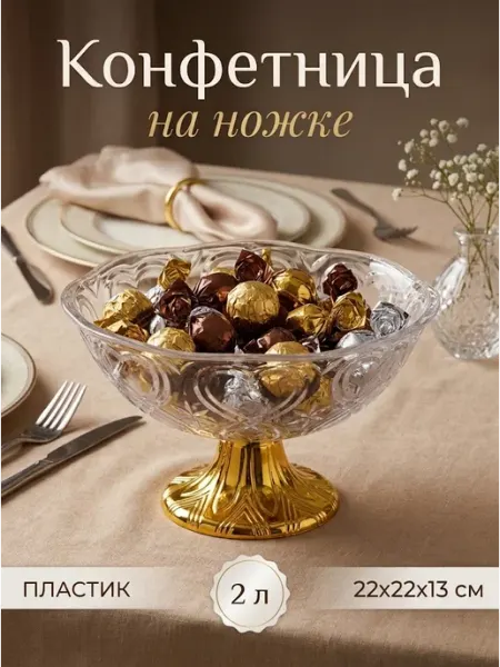 Доляна Конфетница пластиковая на ножке 2 л, 22х22х13 см