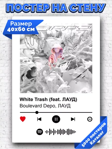 Arthata-spotify постер Спотифай постер Спотифай плакат Boulevard Depo - White Trash 40х60