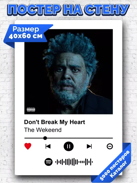 Arthata-spotify постер Спотифай постер Плакат на стену The Wekeend - Don t Break My Heart 40х60