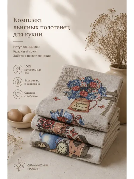 ADORE HOME Кухонные полотенца из льна 3 шт