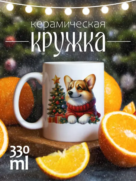 CoolPodarok Кружка новогодняя подарочная Собачка корги в свитере