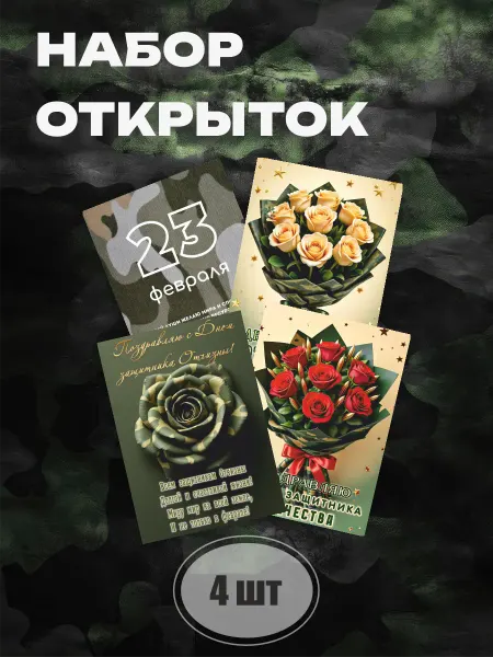 Постеры на заказ Набор мини открыток на 23 февраля 4 шт
