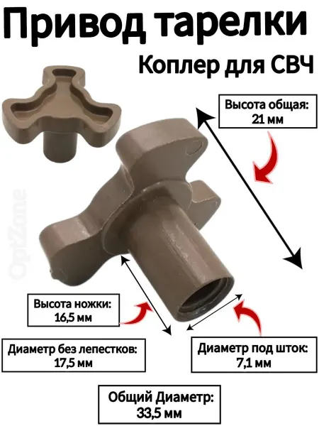 Привод тарелки коплер, куплер для СВЧ 23мм Привод тарелки микроволновой печи короткий