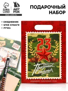 Подарочный набор, ежедневник А5, 80 л, блок бумаги, ручка С 23 февраля