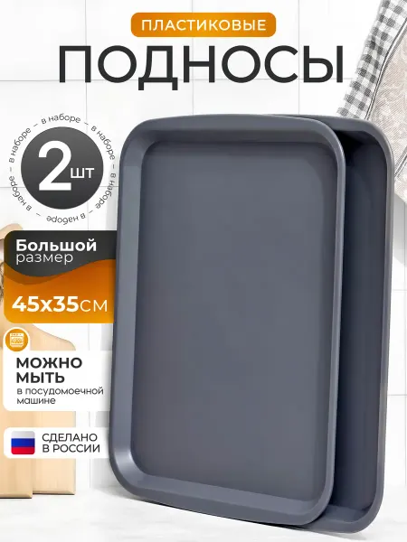 Онест Подносы пластиковые прямоугольные большие 2 шт