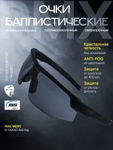 Очки защитные PMX MERIT G-1420ST с покрытием ANTIFOG серые линзы, светопропускаемость 23%