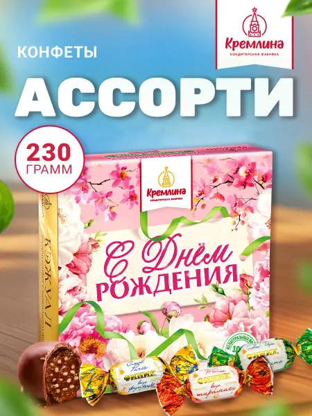 Кремлина Конфеты подарочные с днем рождения ассорти 230г