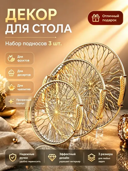 Поднос пластиковый круглый набор 3 шт