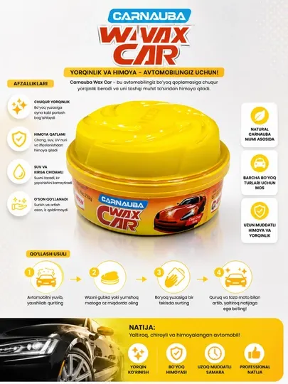 Getsun Carnauba Wax Car GT-3118, 230 г – защитный полироль-воск для кузова автомобиля