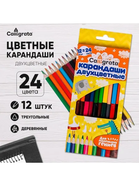 Карандаши двусторонние заточенные 12 шт 24 цвета кор