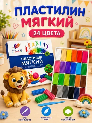 Пластилин для школы 24 цвета мягкий Луч