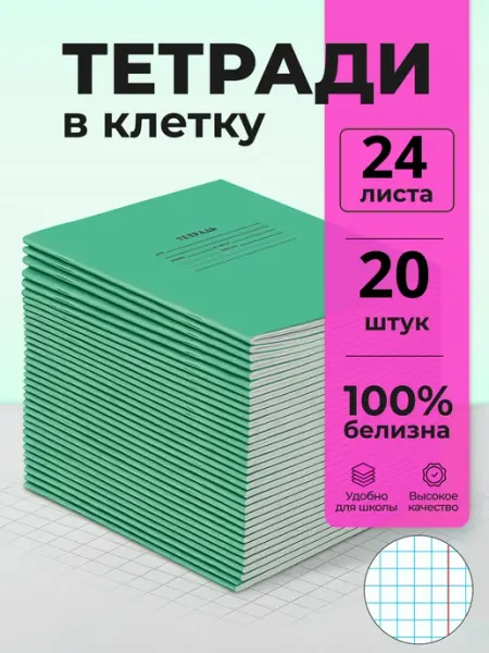 Бумажная фабрика "Гознак" Тетрадь школьная в клетку 24 листа 20 шт