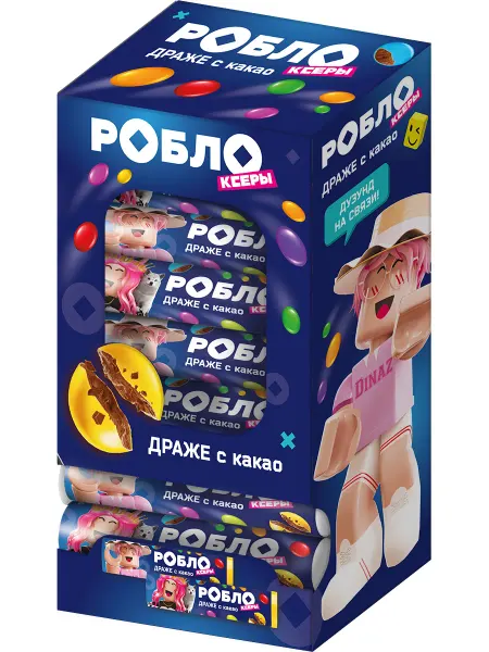 Конфитрейд Какао драже в тубе Роблоксеры, Женяша, Диназ, 24 шт по 24 г