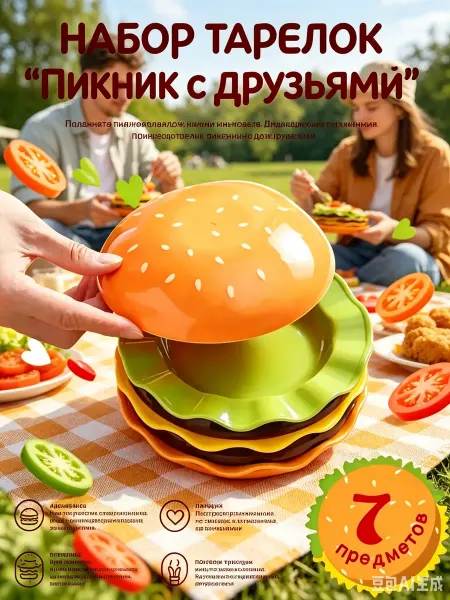 Style market Тарелка пластиковая 7 штуки в наборе экопосуда