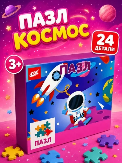 Детский пазл Космос 24 детали, развивающий, 4 вида, для малышей от 3 лет