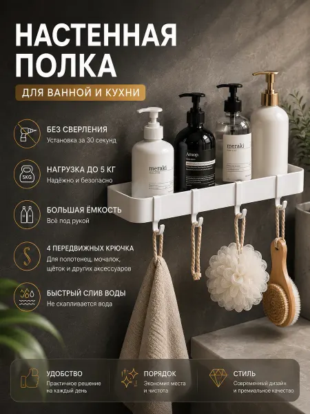 Настенная полка на кухню без сверления