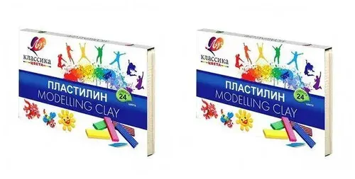 Пластилин 24цв 480г Классика+стек. Набор 2шт
