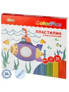 Пластилин классический Комус Класс №1 School ColorPics 24 цветов, 480г, со стеком, картон