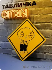 Табличка декоративная "Стьюи Гриффин" из сериала Гриффины на дверь и стену, прикольная штука в подарок фанату, декоративный знак ЦИТРИН, 24,5х24,5 см, пластиковая, Айдентика Технолоджи