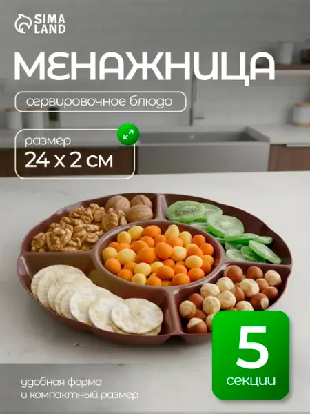 Idea Менажница пластиковая 5 секций, 24 см