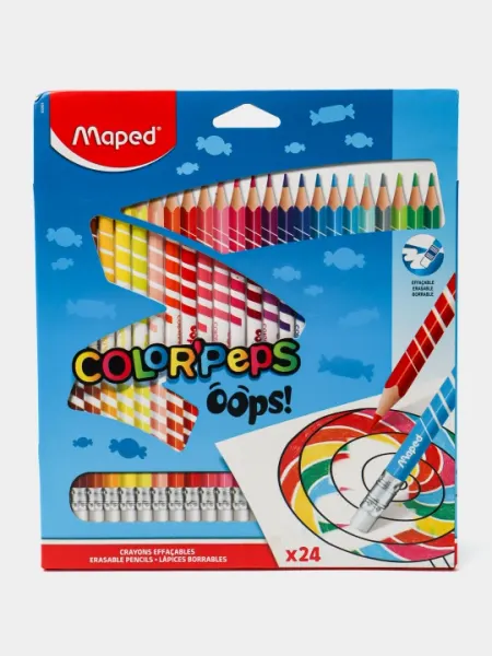 Карандаши 24 цв, с ластиком Maped COLOR'PEPS OOPS 832824